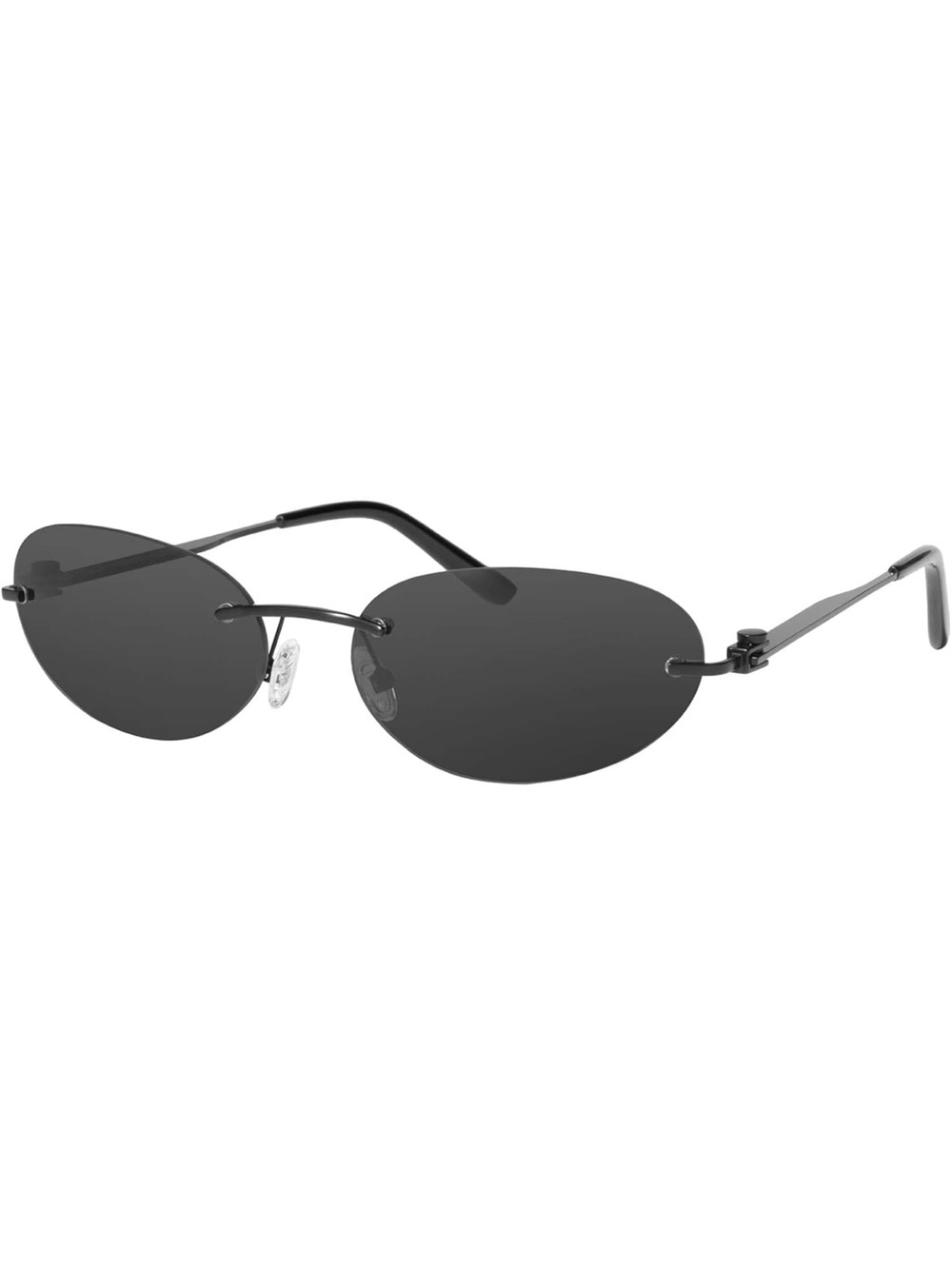 Rimless Oval Sunglasses - Black Lenses